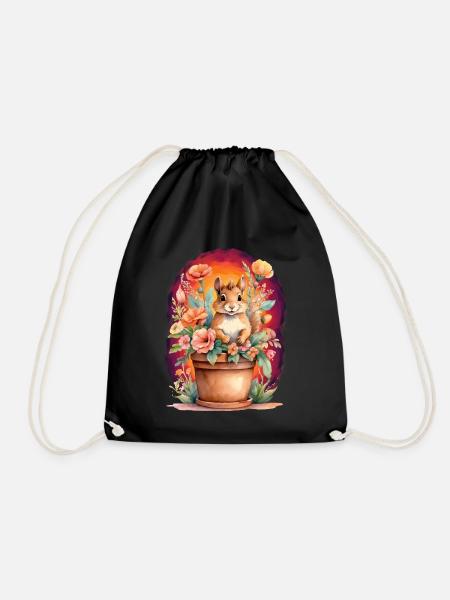 Kinder Kind Eichhörnchen Blumen Märchen Baby - Turnbeutel - Schwarz