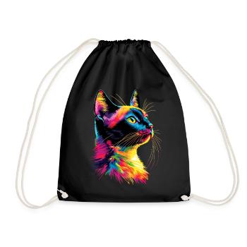 Katze Bunt Regenbogen Farben Popart Cat Mom Katzen - Turnbeutel - Schwarz - Vorne