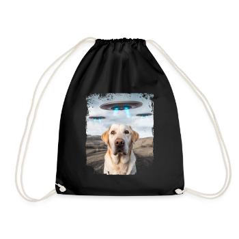 Labrador Retriever Dog Selfie with Alien UFOs. - Drawstring Bag - black - Front