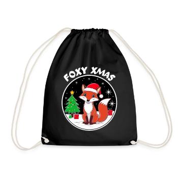 Niedlicher Fuchs mit Weihnachtsmütze Foxy Xmas - Turnbeutel - Schwarz - Vorne