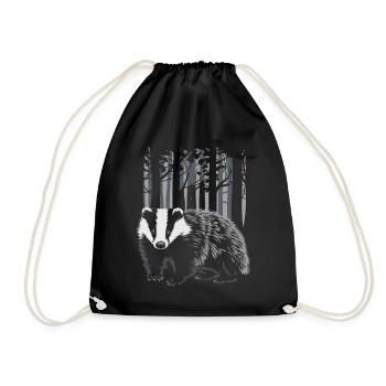 Cottagecore Badger in the Enchanted Forest - Drawstring Bag - black - Front