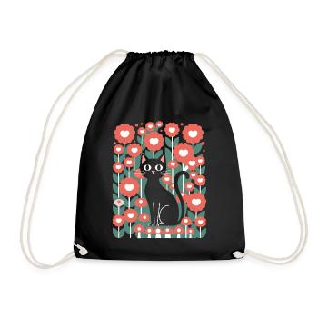 Cottagecore Black Cat Floral World - Drawstring Bag - black - Front