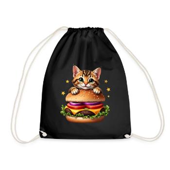 Cat Fast Food Burger Cats Hamburger Cat Lover - Drawstring Bag - black - Front