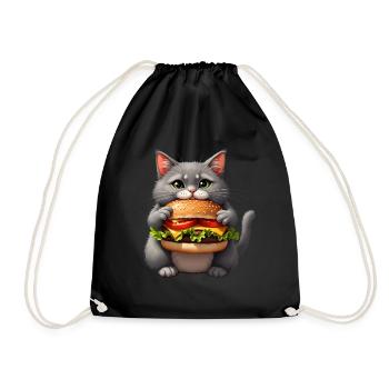 Cat Fast Food Burger Cats Hamburger Cat Lover - Drawstring Bag - black - Front