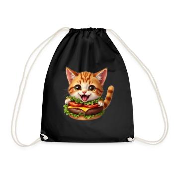 Cat Fast Food Burger Cats Hamburger Cat Lover - Drawstring Bag - black - Front