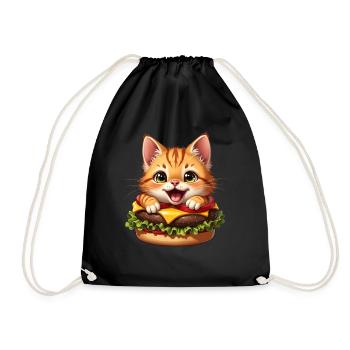 Cat Fast Food Burger Cats Hamburger Cat Lover - Drawstring Bag - black - Front