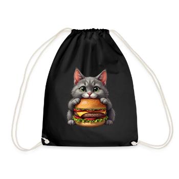 Cat Fast Food Burger Cats Hamburger Cat Lover - Drawstring Bag - black - Front