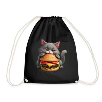 Cat Fast Food Burger Cats Hamburger Cat Lover - Drawstring Bag - black - Front