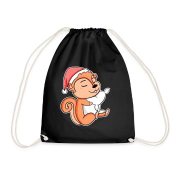 Squirrel Cute Tired Sleeping In Christmas - Drawstring Bag - black - Front