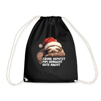 Teeth Brushed Goodnight Sloth Sleep Shirt - Drawstring Bag - black - Front