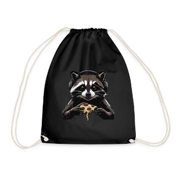 Funny Raccoon Gaming Pizza Gamer Gamer Gaming - Drawstring Bag - black - Front