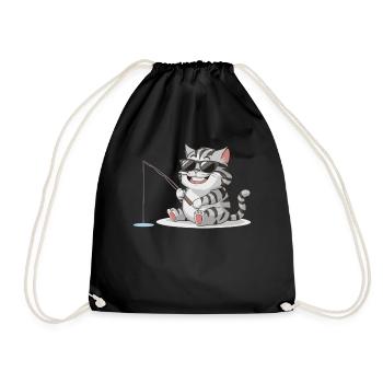 Cat fishing with sunglasses - Drawstring Bag - black - Front