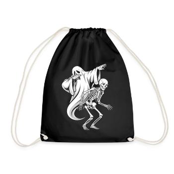 Halloween Dabbing Ghost Skeleton Spooky Gift - Drawstring Bag - black - Front