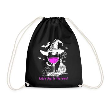 Weinglas Hexe Wein Halloween Weintrinker Geschenk - Turnbeutel - Schwarz - Vorne