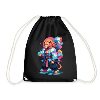 Samouraï Lion Esthétique Vaporwave Style Japon Art - Sac de sport léger - noir - Devant