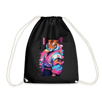 Tiger Yokai Vaporwave Aesthetic Samurai Art - Drawstring Bag - black - Front