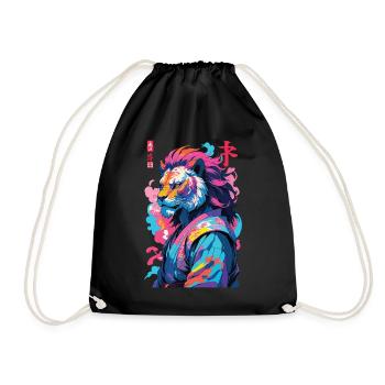 Samurai Lion Aesthetic Vaporwave Style - Drawstring Bag - black - Front