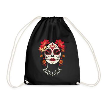 Elegant Catrina Floral Art - Dia de los Muertos - Drawstring Bag - black - Front