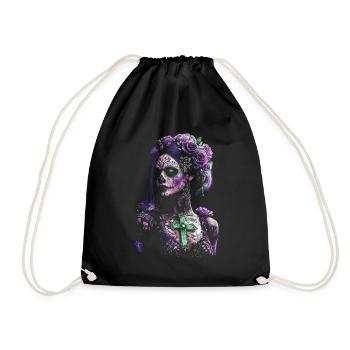Mystical Catrina with Cross for Dia de los Muertos - Drawstring Bag - black - Front