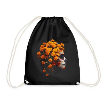 Catrina-Kunst mit Ringelblumen Dia de los Muertos - Turnbeutel - Schwarz - Vorne