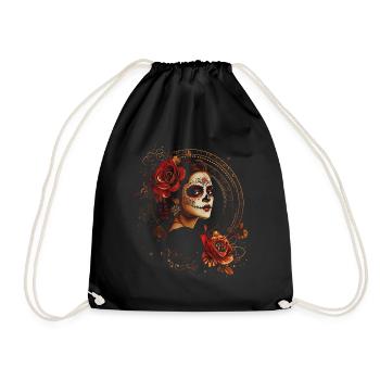 Vintage Catrina mit Rosen für Dia de los Muertos - Turnbeutel - Schwarz - Vorne