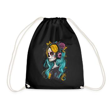 Catrina music lover for Dia de los Muertos - Drawstring Bag - black - Front