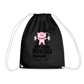 Weightlifter Cat Muscles Building Gym Humor - Drawstring Bag - black - Front