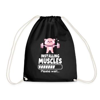 Muscle Building Weightlifting Cat Gym Humor - Drawstring Bag - black - Front