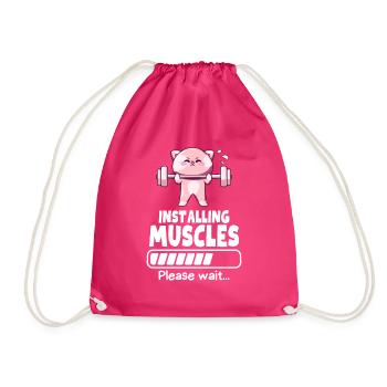 Muscle Building Weightlifting Cat Gym Humor - Drawstring Bag - fuchsia - Front