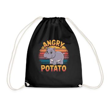 Moo Deng Lustiger Nilpferd Angry Potato - Turnbeutel - Schwarz - Vorne