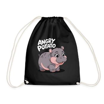 Moo Deng Lustiges Nilpferd 'Angry Potato' - Turnbeutel - Schwarz - Vorne