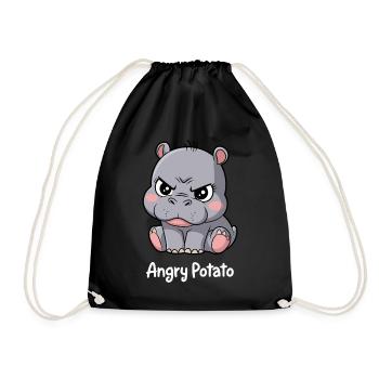 Moo Deng Lustiges Nilpferd Angry Potato - Turnbeutel - Schwarz - Vorne