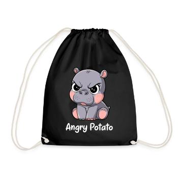 Moo Deng Lustiges Angry Potato Motiv - Turnbeutel - Schwarz - Vorne