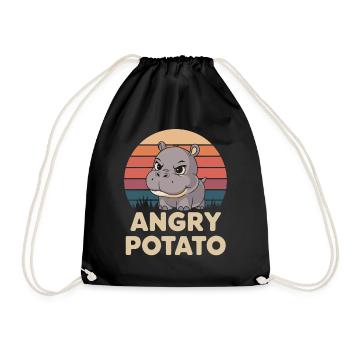 Moo Deng Lustiger Hippo Angry Potato - Turnbeutel - Schwarz - Vorne