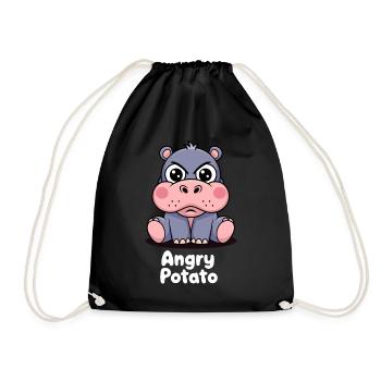 Moo Deng Lustiger Nilpferd Angry Potato - Turnbeutel - Schwarz - Vorne