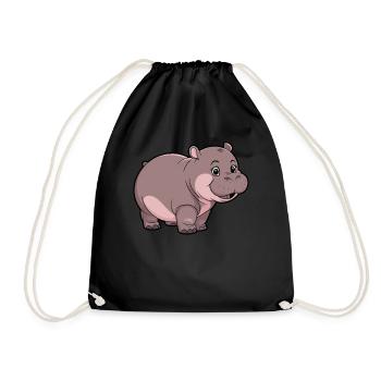Entzückender Moo Deng Hippo mit Lächeln - Turnbeutel - Schwarz - Vorne