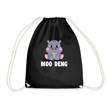 Moo Deng Hippo Lustige Illustration - Turnbeutel - Schwarz - Vorne