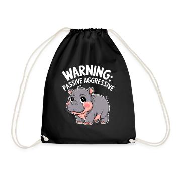 Moo Deng Caution: Passive Aggressive - Drawstring Bag - black - Front