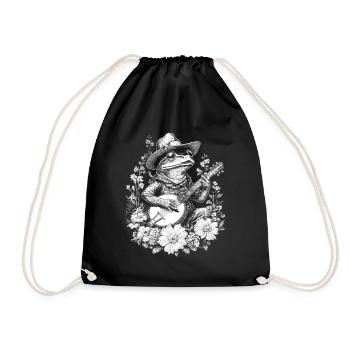 Cottagecore Frosch mit Gitarre Natur Banjo Blumen - Turnbeutel - Schwarz - Vorne