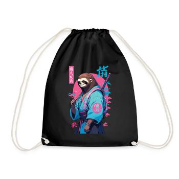 Samurai Faultier Aesthetic Vaporwave Stil - Turnbeutel - Schwarz - Vorne