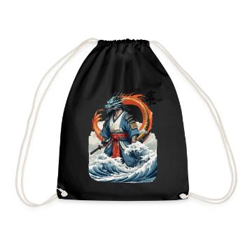 Dragon Samurai & Vintage Ukiyo-e Style Artwork - Drawstring Bag - black - Front