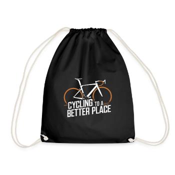 Mit dem Fahrrad zu einem besseren Ort / Fahrrad - Turnbeutel - Schwarz - Vorne