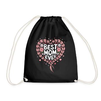 Beste Mama Best Mom Ever Herz Blumen Zopfmuster - Turnbeutel - Schwarz - Vorne