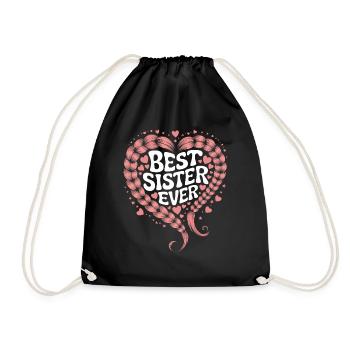 Best Sister Best Sister Ever Cable Knit Heart - Drawstring Bag - black - Front