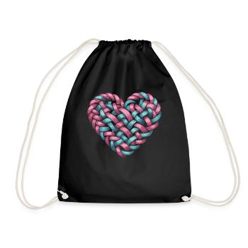 Cable Knit Heart Shape Heart - Drawstring Bag - black - Front