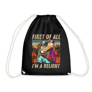 Tropical Iguana - Sunset and Palm Tree Design - Drawstring Bag - black - Front