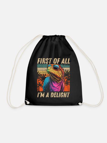 Retro Iguana Hoodie - Tropisches Design - Turnbeutel - Schwarz