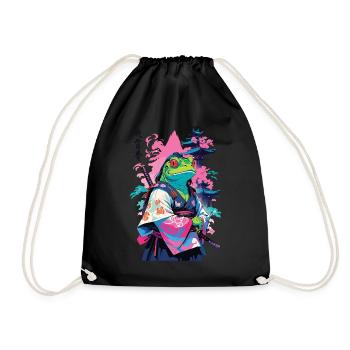 Grenouille Samouraï Esthétique Style Vaporwave Japon - Sac de sport léger - noir - Devant