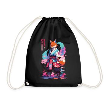 Kitsune Samurai Fuchs Aesthetic Vaporwave Stil - Turnbeutel - Schwarz - Vorne