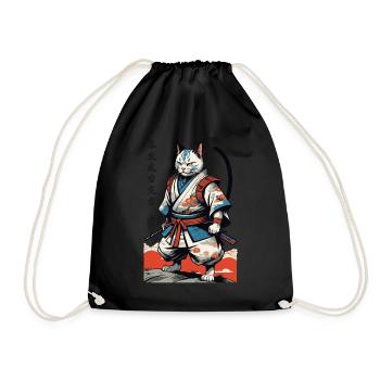 Samurai Cat Vintage Ukiyo-E Japanese - Drawstring Bag - black - Front